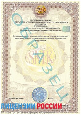 Образец сертификата соответствия (приложение) Новомосковск Сертификат ISO 13485